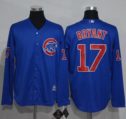 Cubs #17 Kris Bryant Blue New Cool Base Long Sleeve Stitched MLB Jersey - Click Image to Close
